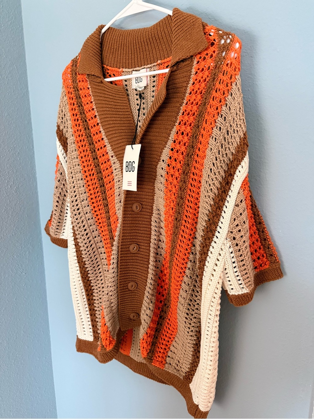NWT BDG Orange Striped Button-Through Knit Jumper Medium